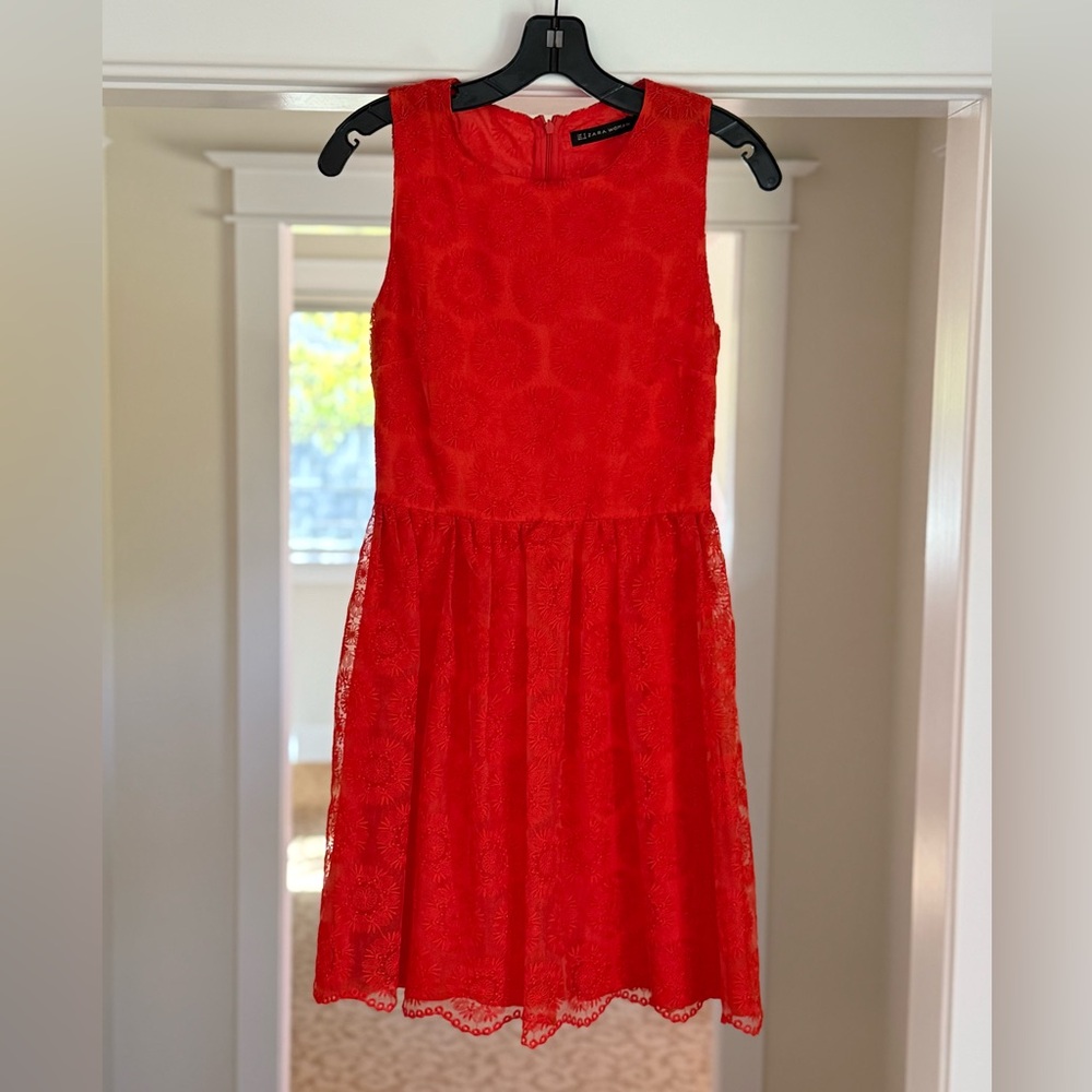 Short Red Sleeveless Lace Dress - Zara - EUC  - size small S